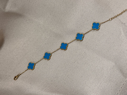 Armband 5er Blume Hellblau in Gold